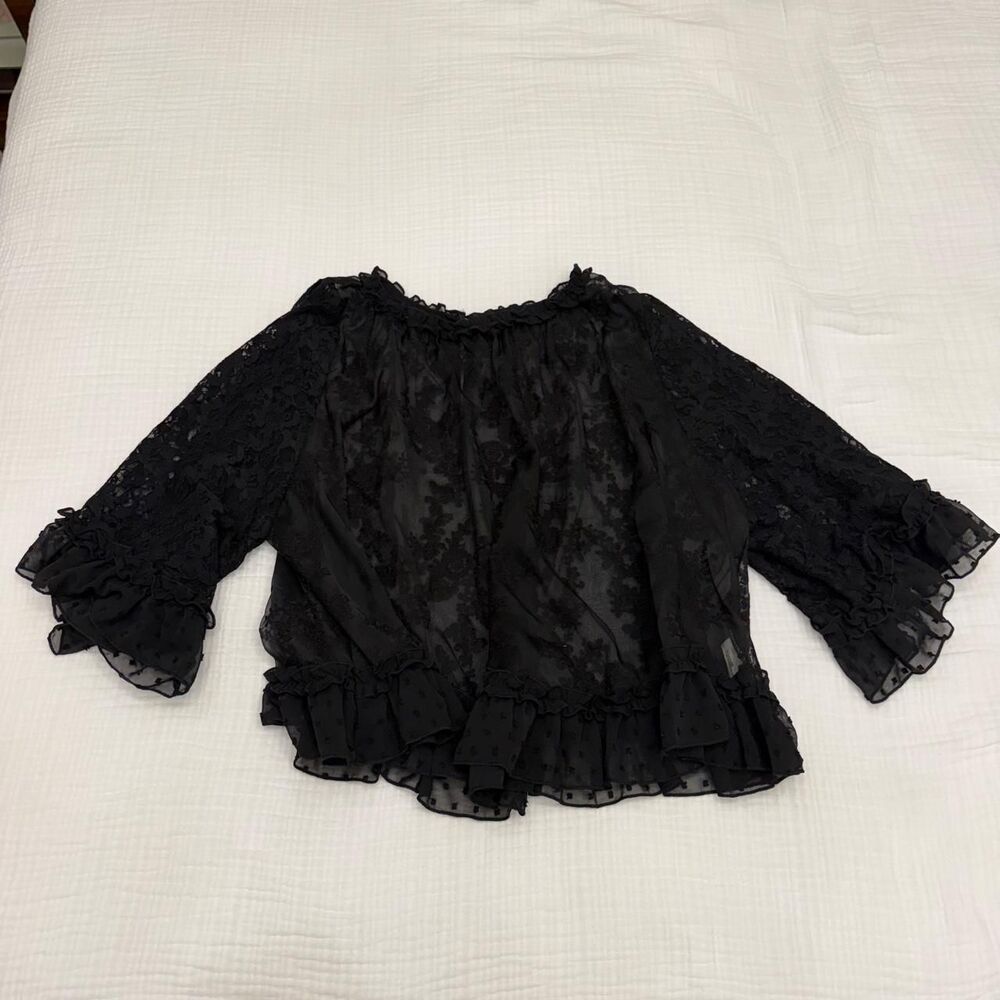 black sheer lace ruffle blouse